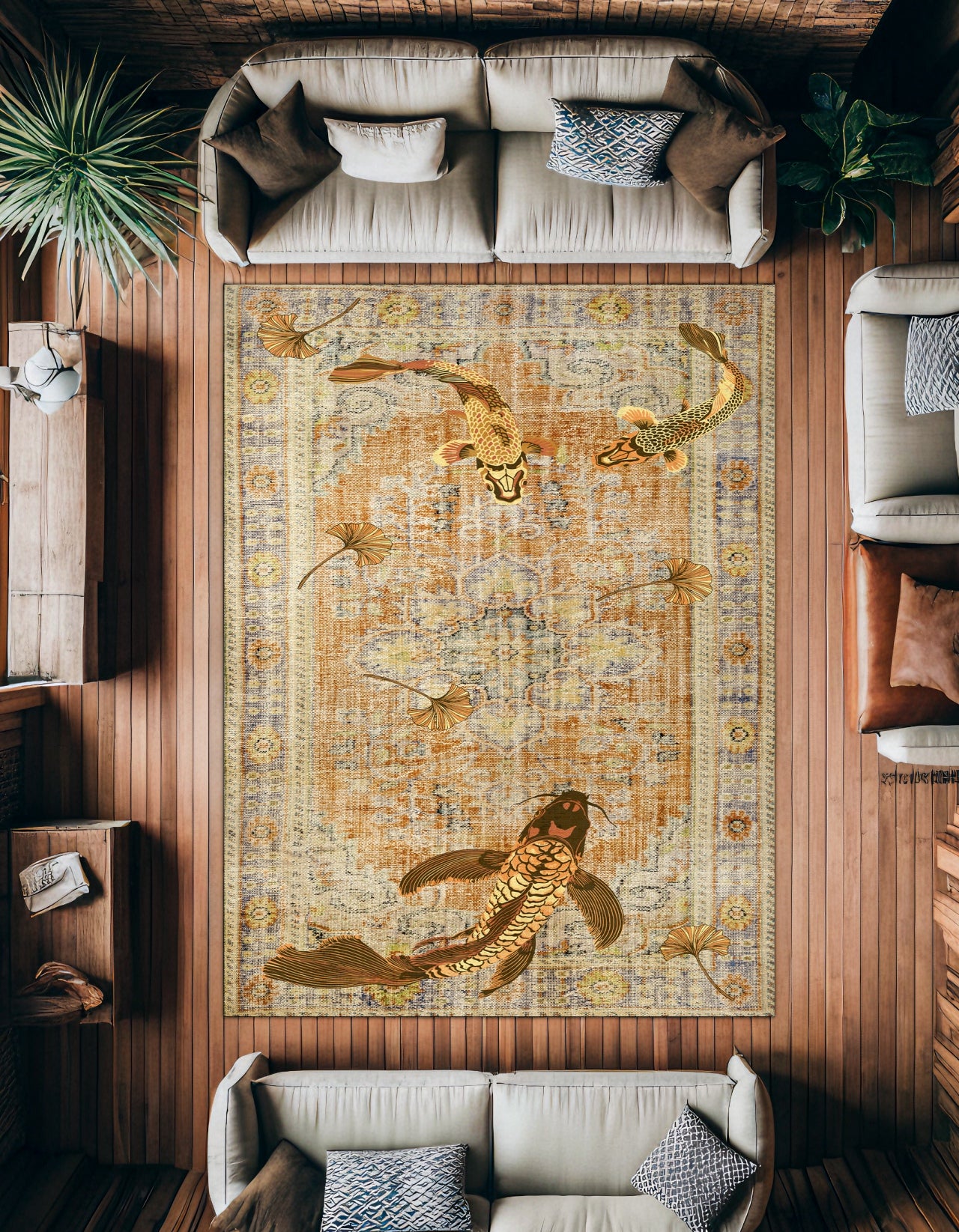 RUSTİK KOİ Yıkanabilir Kaymaz Tabanlı Halı