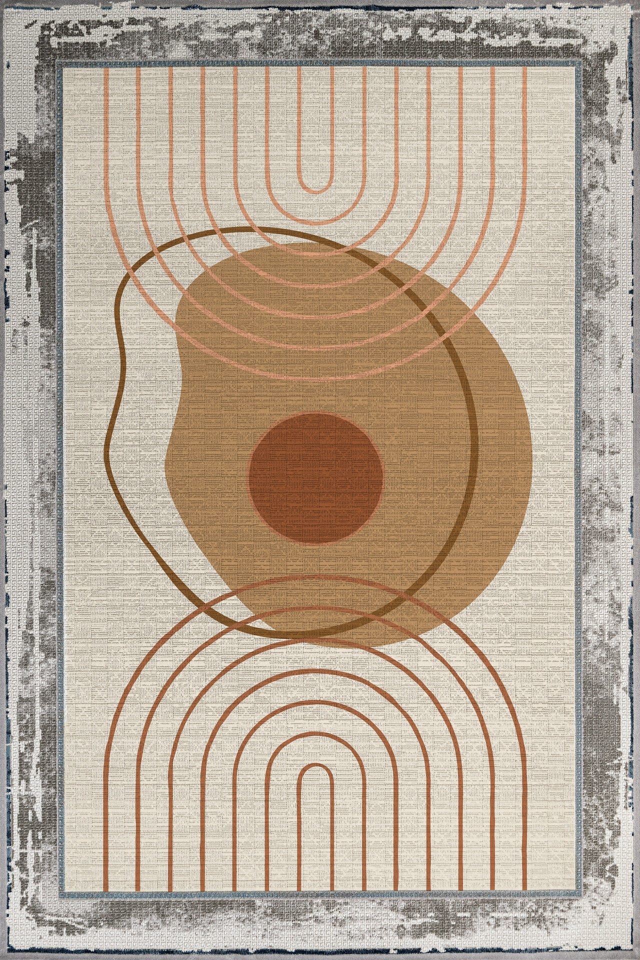 Eskitme Detaylı Kaymaz Tabanlı Yıkanabilir Halı