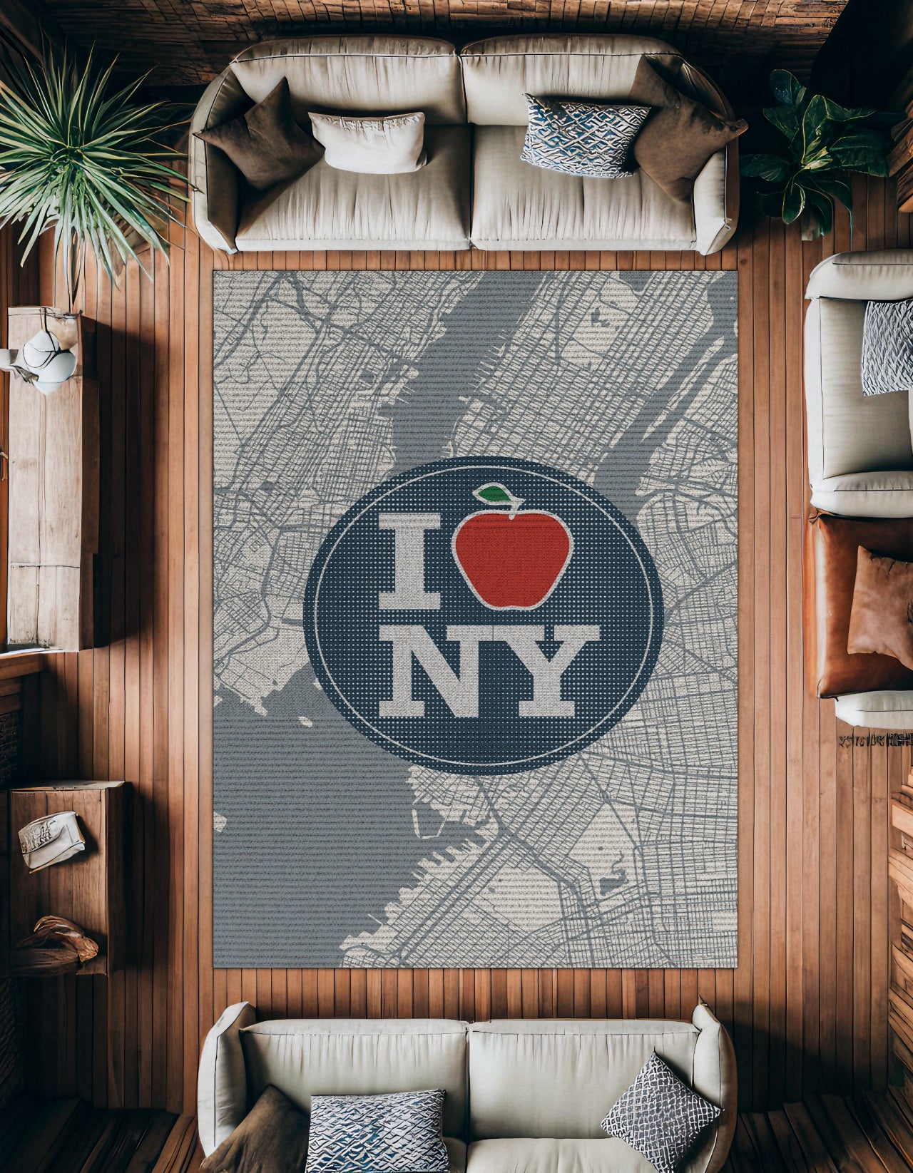 I Love New York Temalı Kaymaz Tabanlı Yıkanabilir Halı