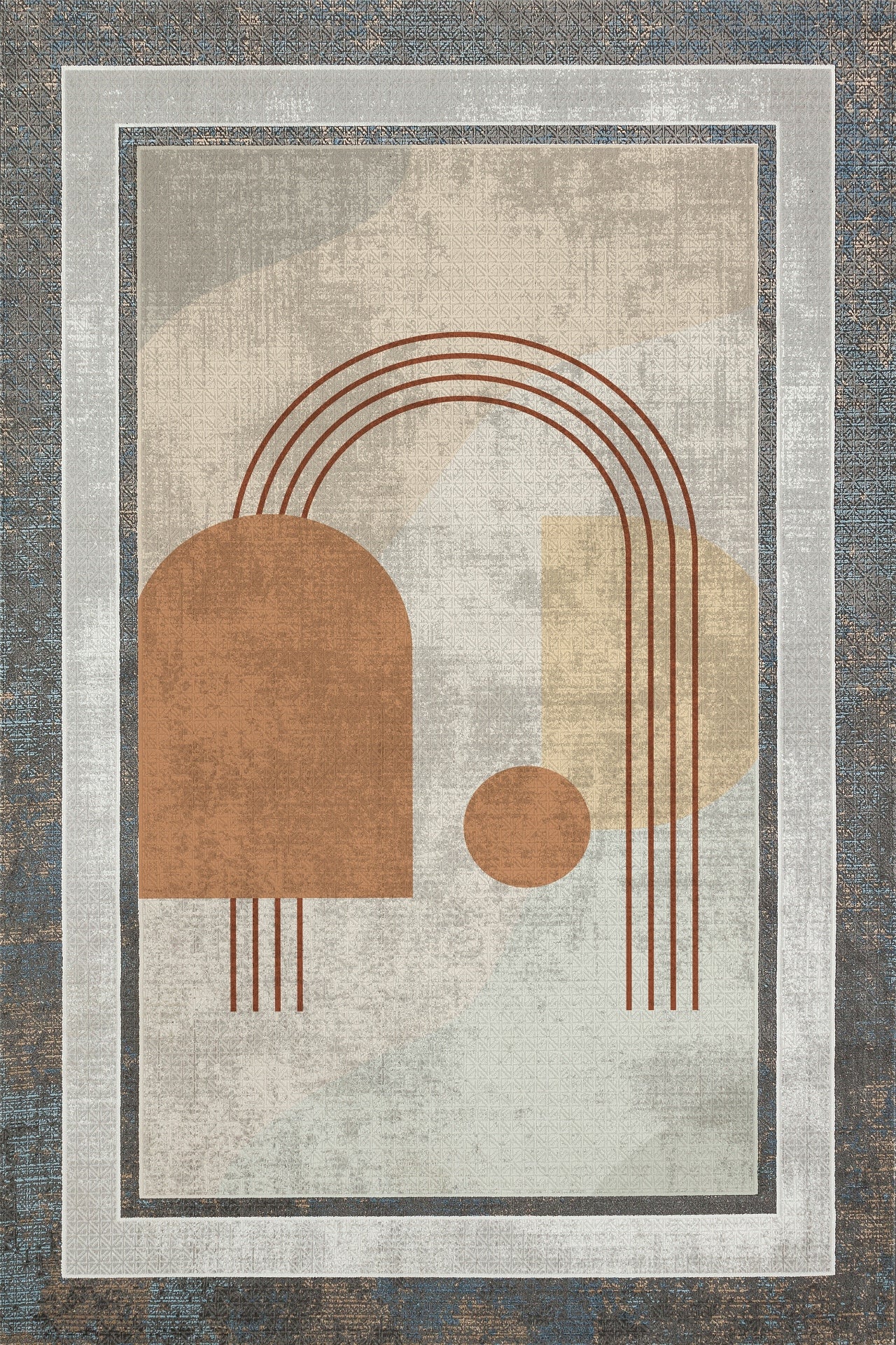 Gri Geometrik Desenli Kaymaz Tabanlı Yıkanabilir Halı