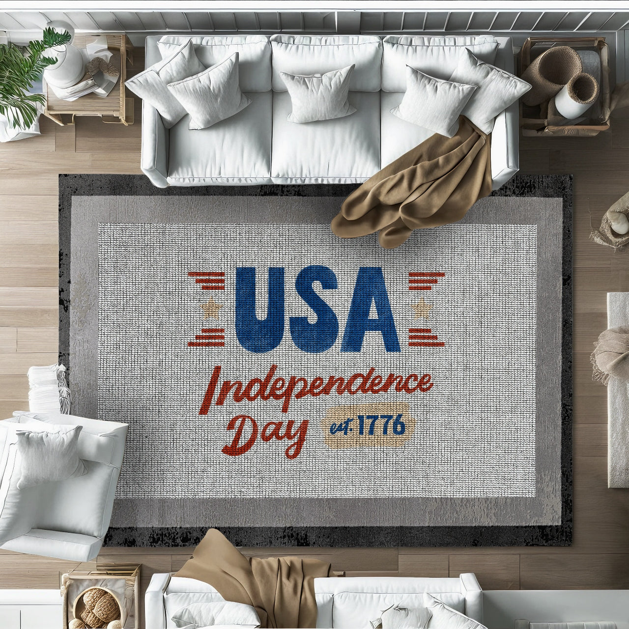 USA Independence Day Kaymaz Tabanlı Yıkanabilir Halı