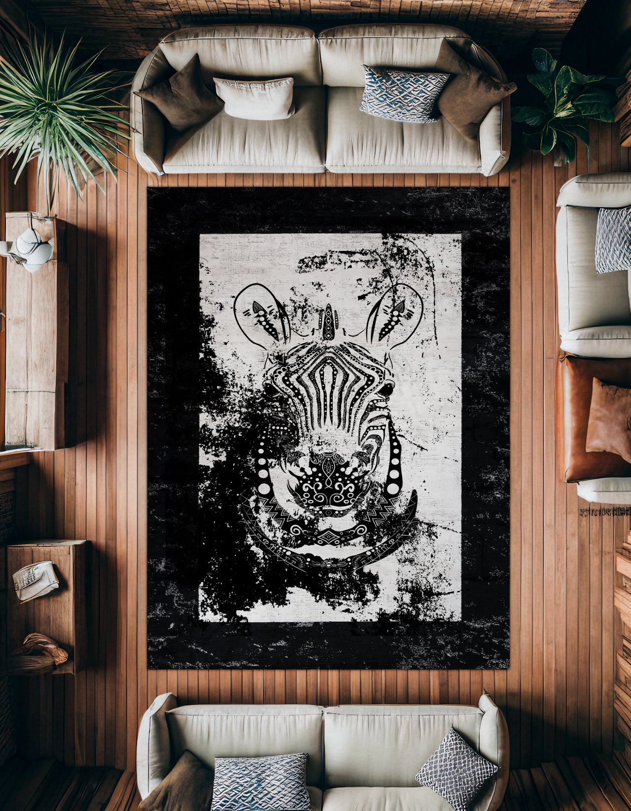 Zebra Desenli Kaymaz Tabanlı Yıkanabilir Halı