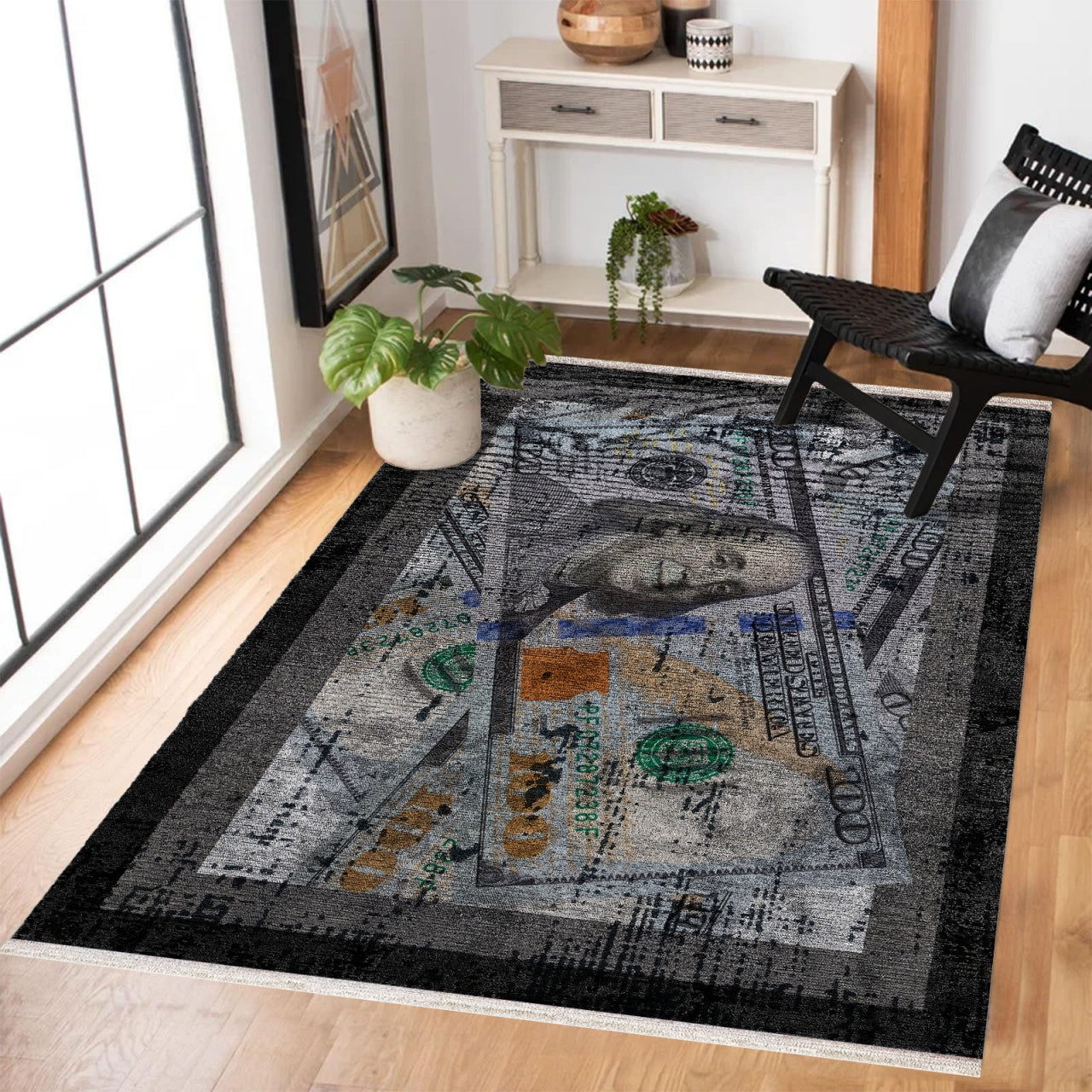 Dolar Desenli Kaymaz Tabanlı Yıkanabilir Halı