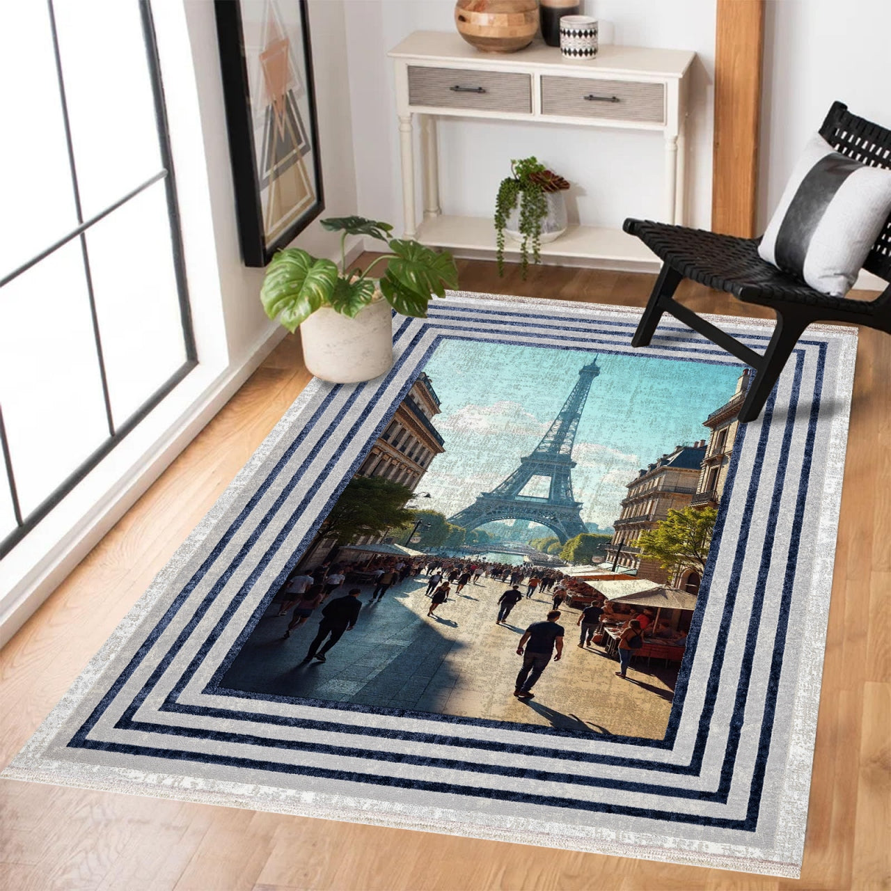Eyfel Kulesi Kaymaz Tabanlı Yıkanabilir Halı