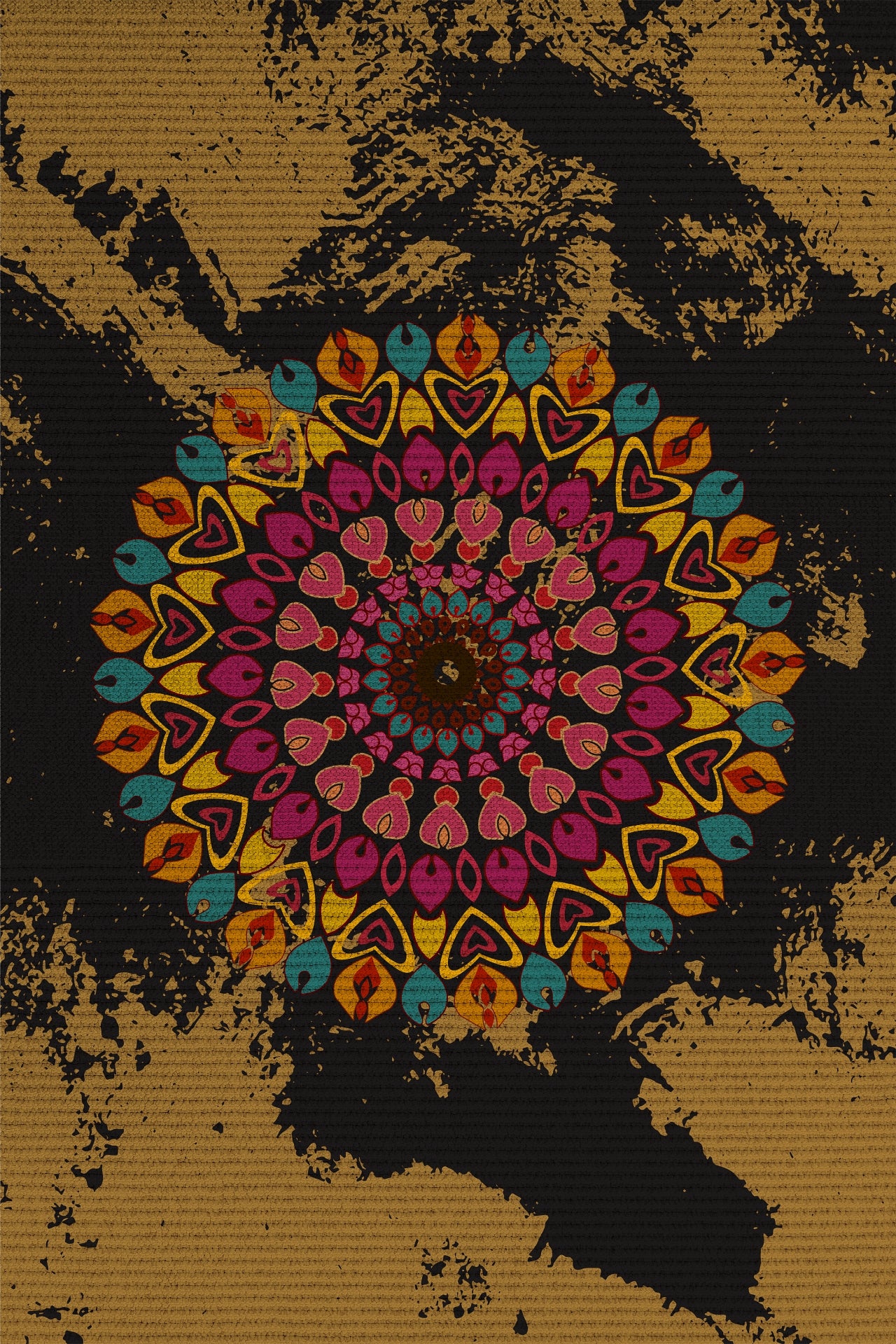 Etnik Mandala Desenli Kaymaz Tabanlı Yıkanabilir Halı