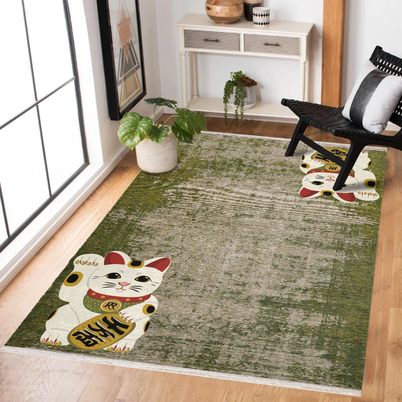 Lucky Maneki Kaymaz Tabanlı Yıkanabilir Halı
