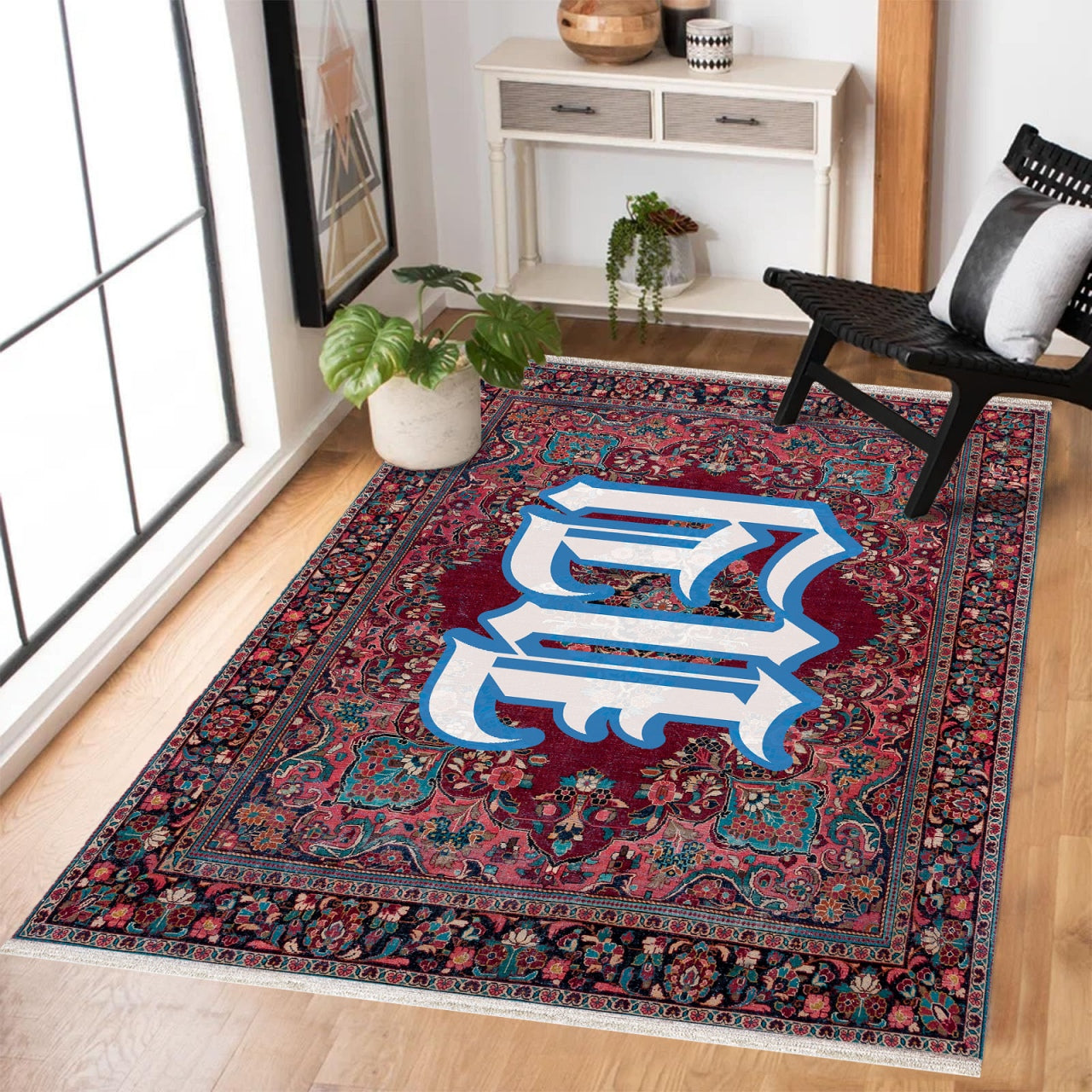 Etnik Grafiti Kaymaz Tabanlı Yıkanabilir Halı