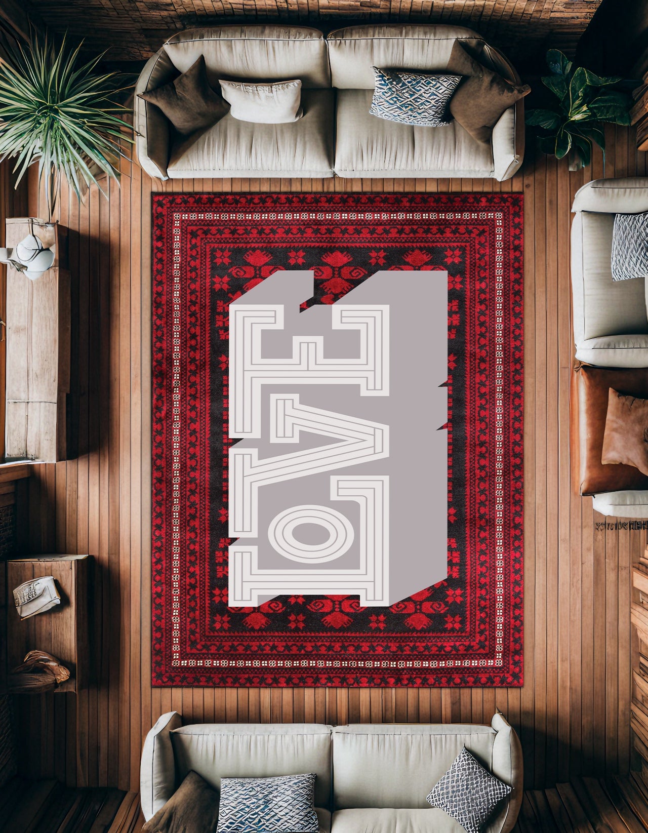 LOVE KIRMIZI Yıkanabilir Kaymaz Tabanlı Halı