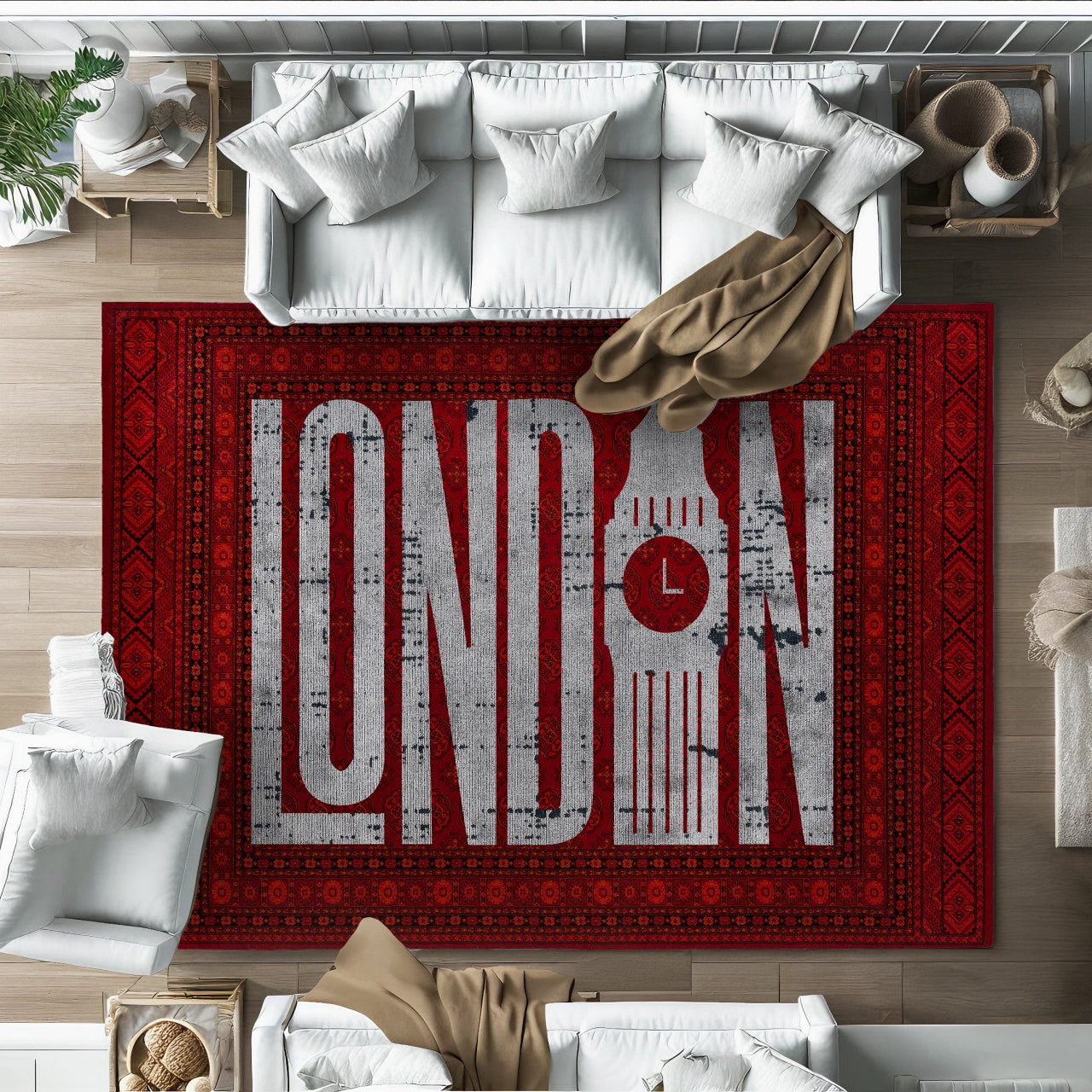 London Temalı Kaymaz Tabanlı Yıkanabilir Halı