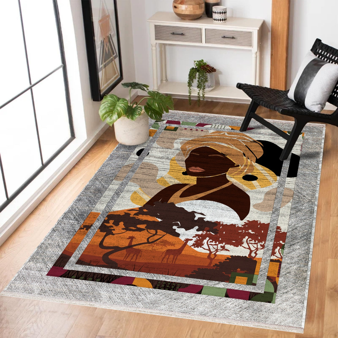 Abstract Women Kaymaz Tabanlı Yıkanabilir Halı