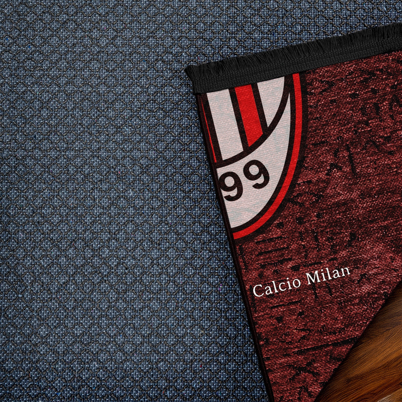 AC MILAN Kırmızı Detaylı Yıkanabilir Kaymaz Tabanlı Halı