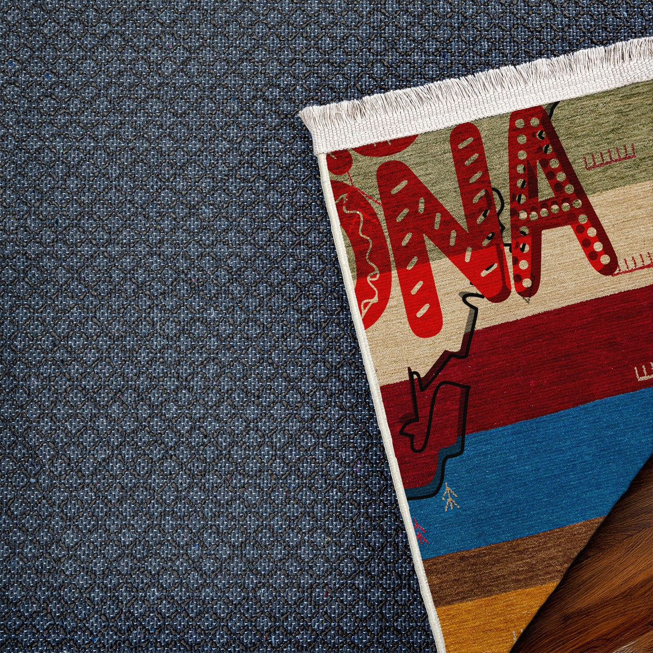 Barcelona Temalı Kaymaz Tabanlı Yıkanabilir Halı