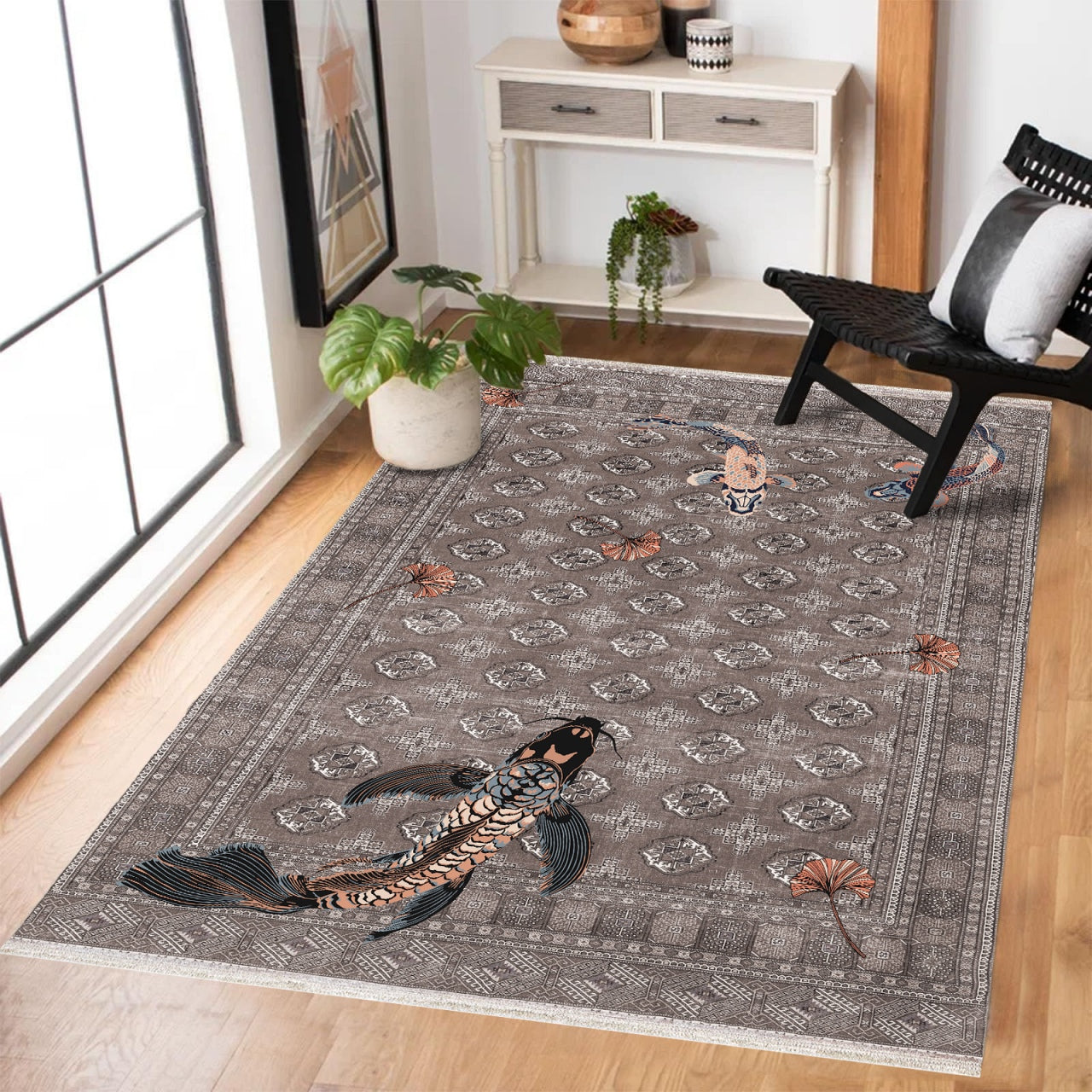 Mistik Koi Kaymaz Tabanlı Yıkanabilir Halı