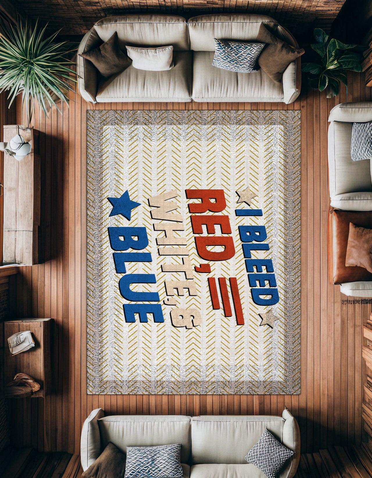 Patriotic Temalı Kaymaz Tabanlı Yıkanabilir Halı