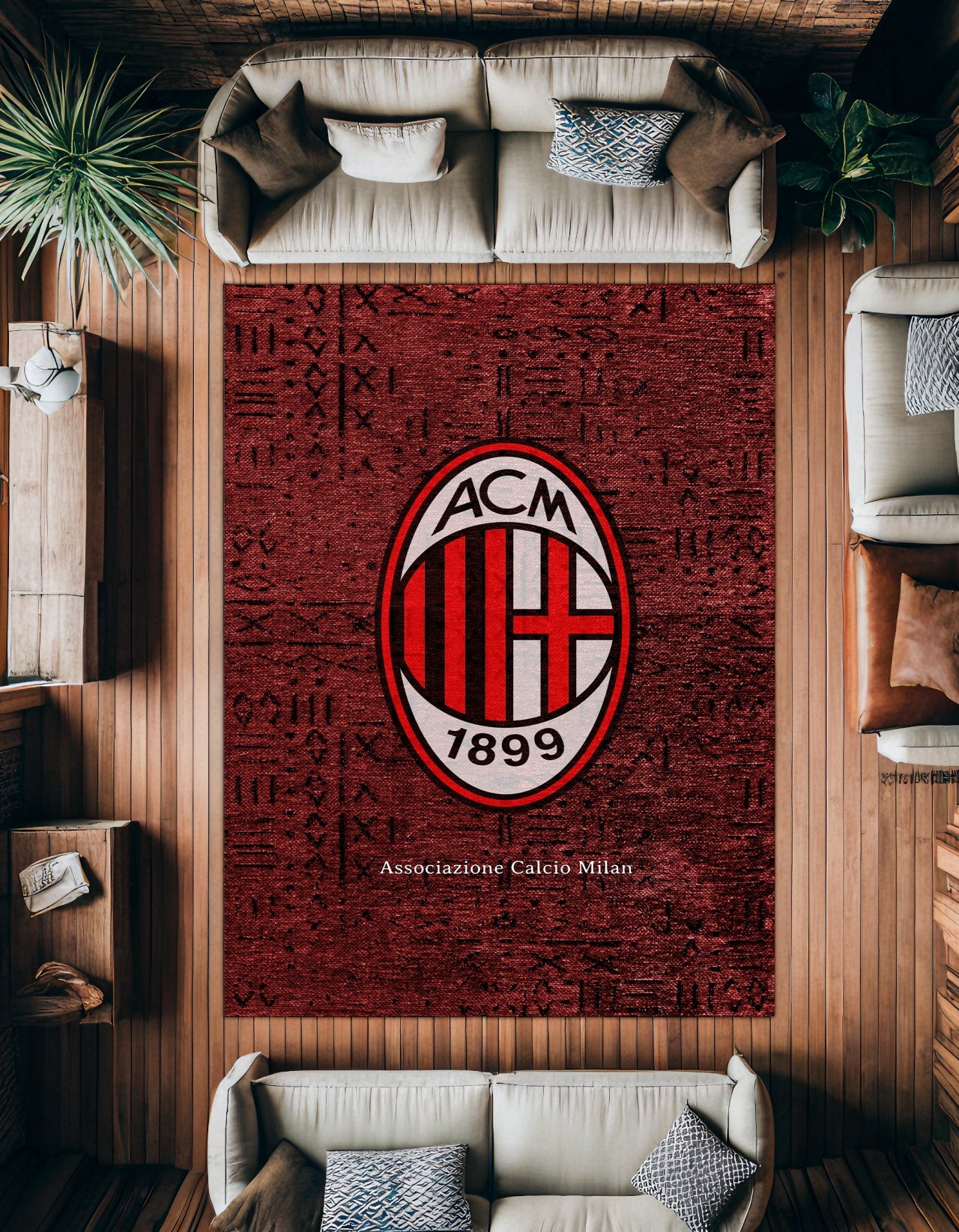 AC MILAN Kırmızı Detaylı Yıkanabilir Kaymaz Tabanlı Halı