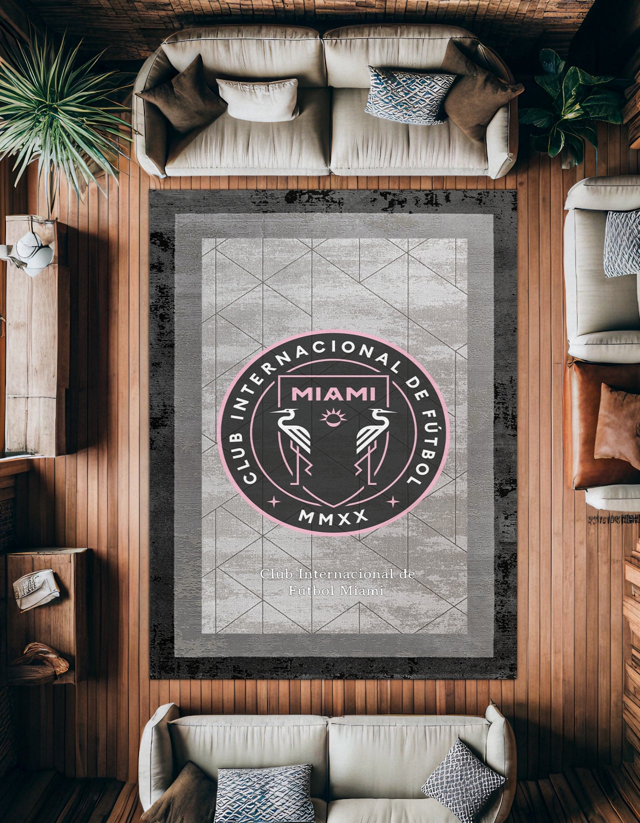 INTER MıAMI CF Gri Detaylı Yıkanabilir Kaymaz Tabanlı Halı