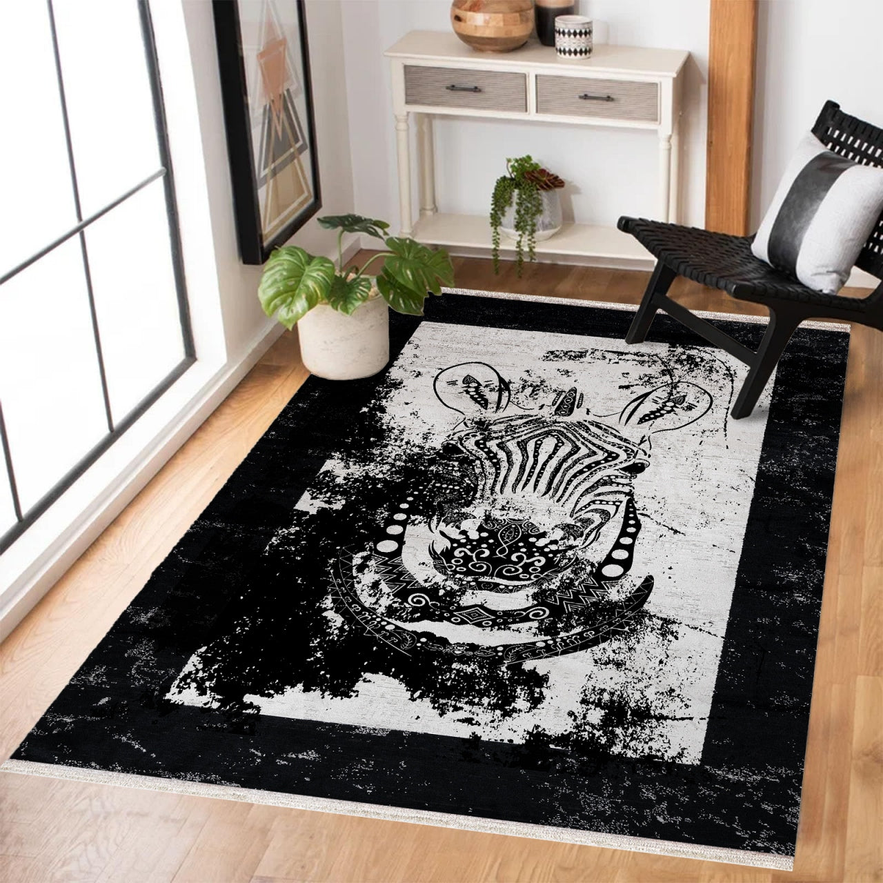 Zebra Desenli Kaymaz Tabanlı Yıkanabilir Halı