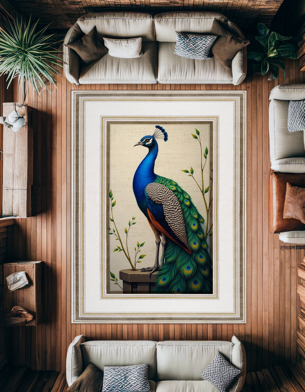 TAVUS KUŞU Desenli Kaymaz Tabanlı Yıkanabilir Halı