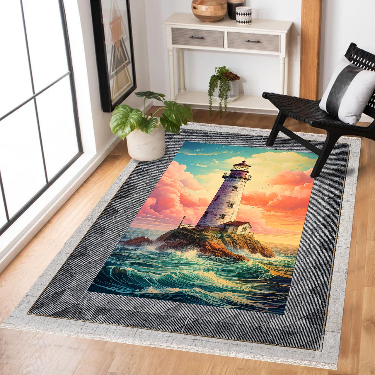 Deniz Feneri Kaymaz Tabanlı Yıkanabilir Halı
