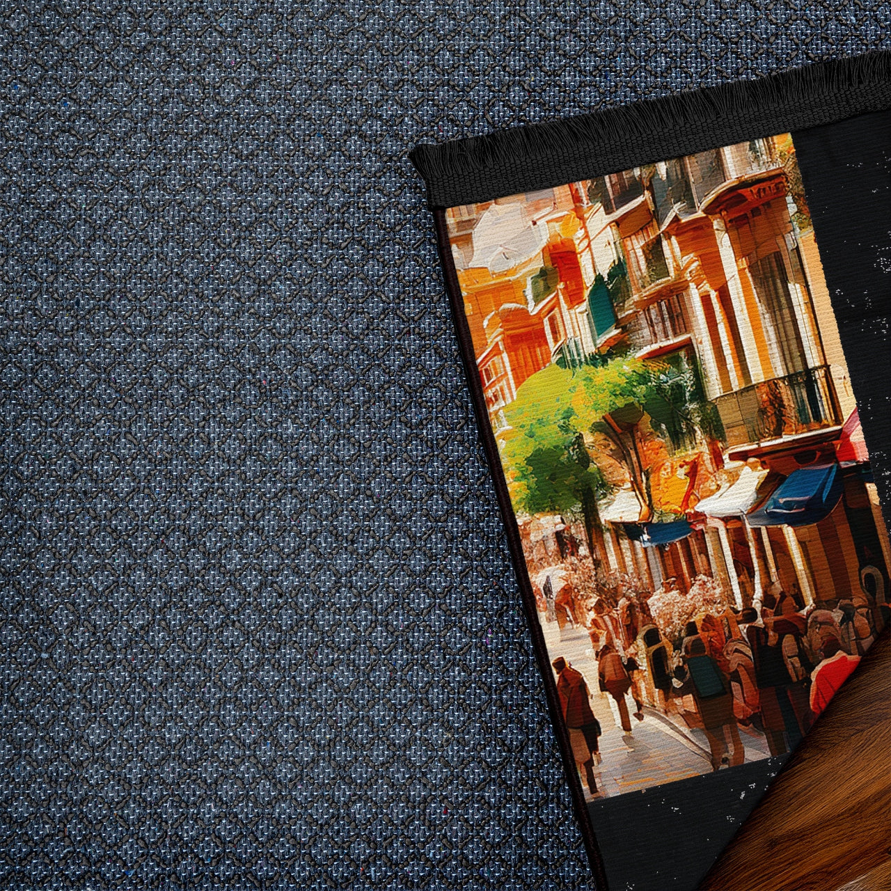 İspanya Sokakları Kaymaz Tabanlı Yıkanabilir Halı