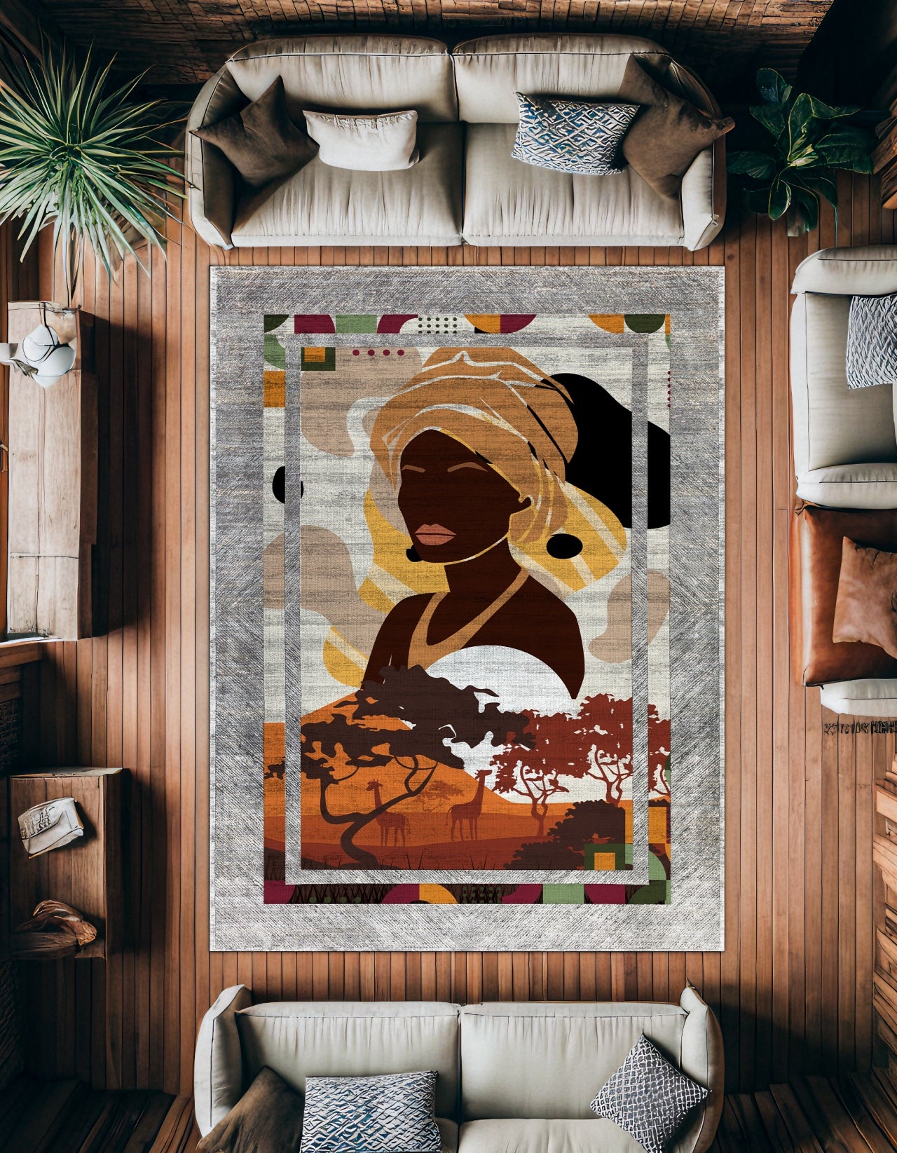 Abstract Women Kaymaz Tabanlı Yıkanabilir Halı