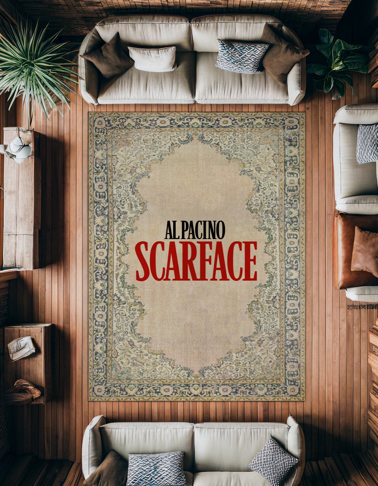 Alpacıno Scarface Temalı Kaymaz Tabanlı Yıkanabilir Halı