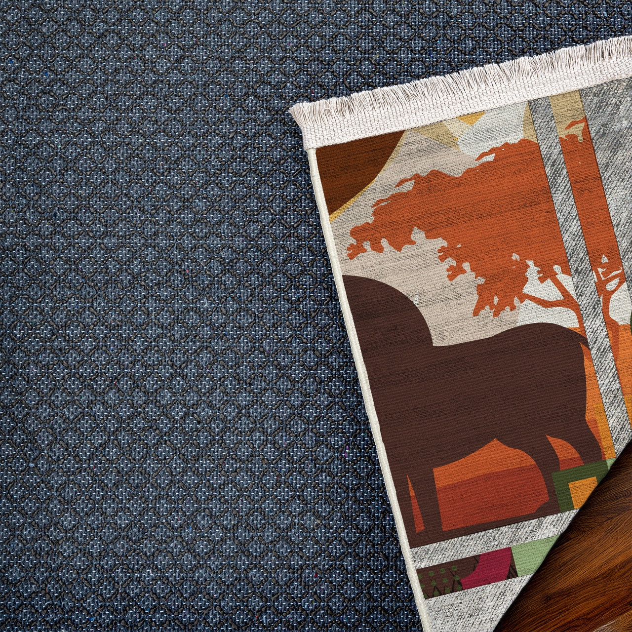 Safari Temalı Kaymaz Tabanlı Yıkanabilir Halı