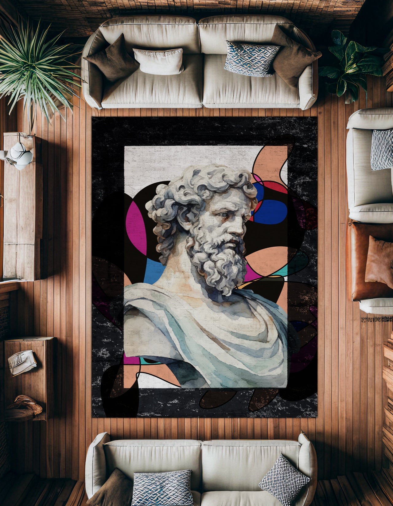 Erkek Roma Heykeli Kaymaz Tabanlı Yıkanabilir Halı