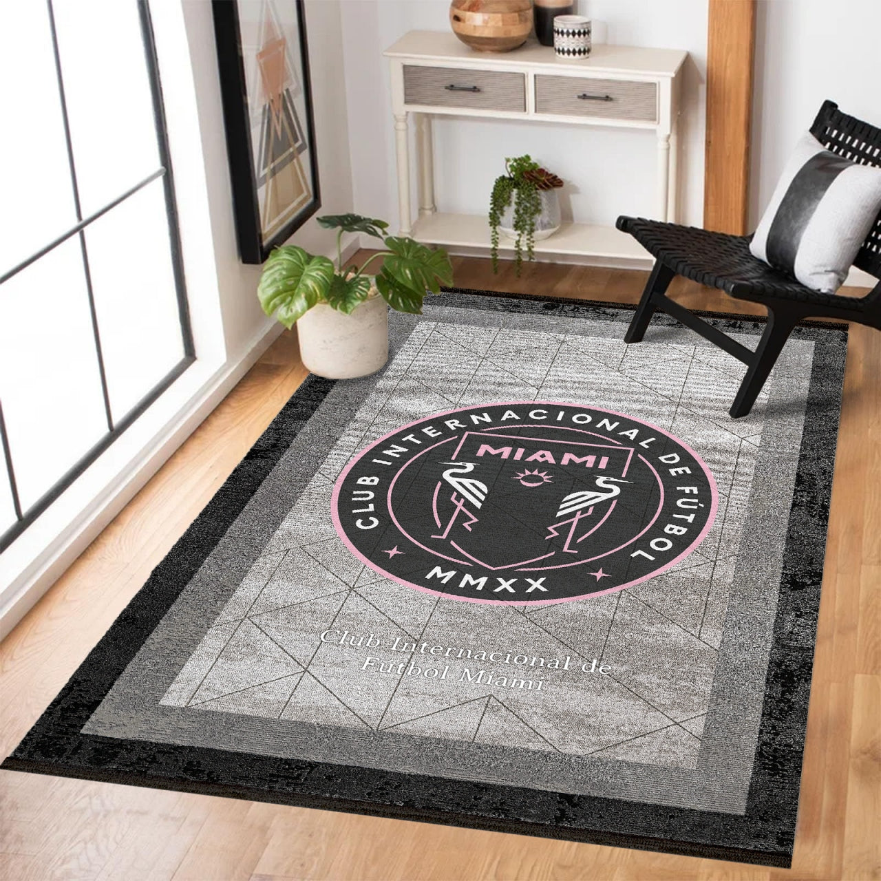 INTER MıAMI CF Gri Detaylı Yıkanabilir Kaymaz Tabanlı Halı