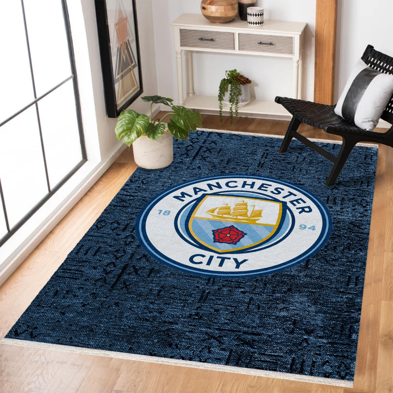 MANCHESTER CITY Mavi Yıkanabilir Kaymaz Tabanlı Halı