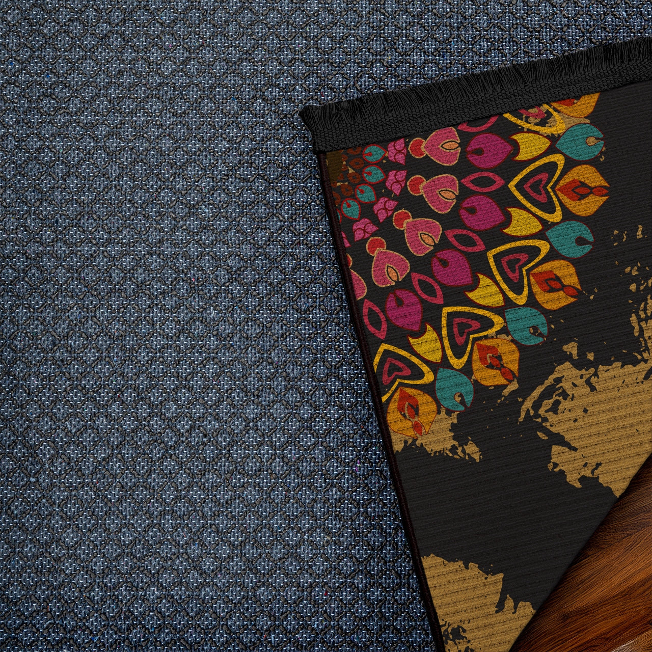 Etnik Mandala Desenli Kaymaz Tabanlı Yıkanabilir Halı