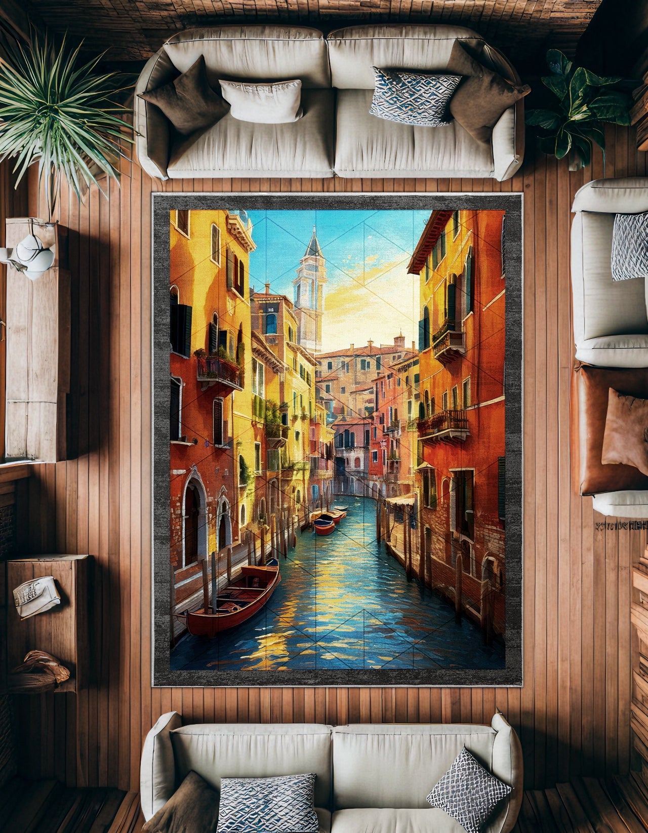 Venedik Kanalı Kaymaz Tabanlı Yıkanabilir Halı