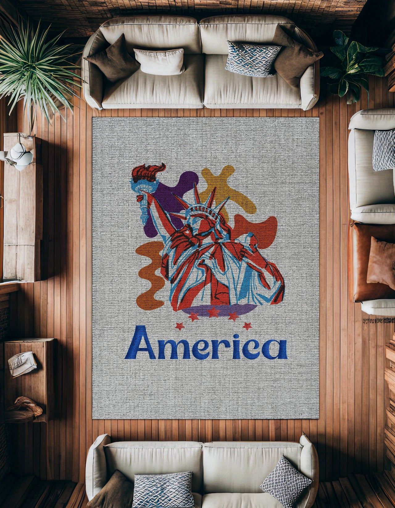 Modern Amerika Kaymaz Tabanlı Yıkanabilir Halı