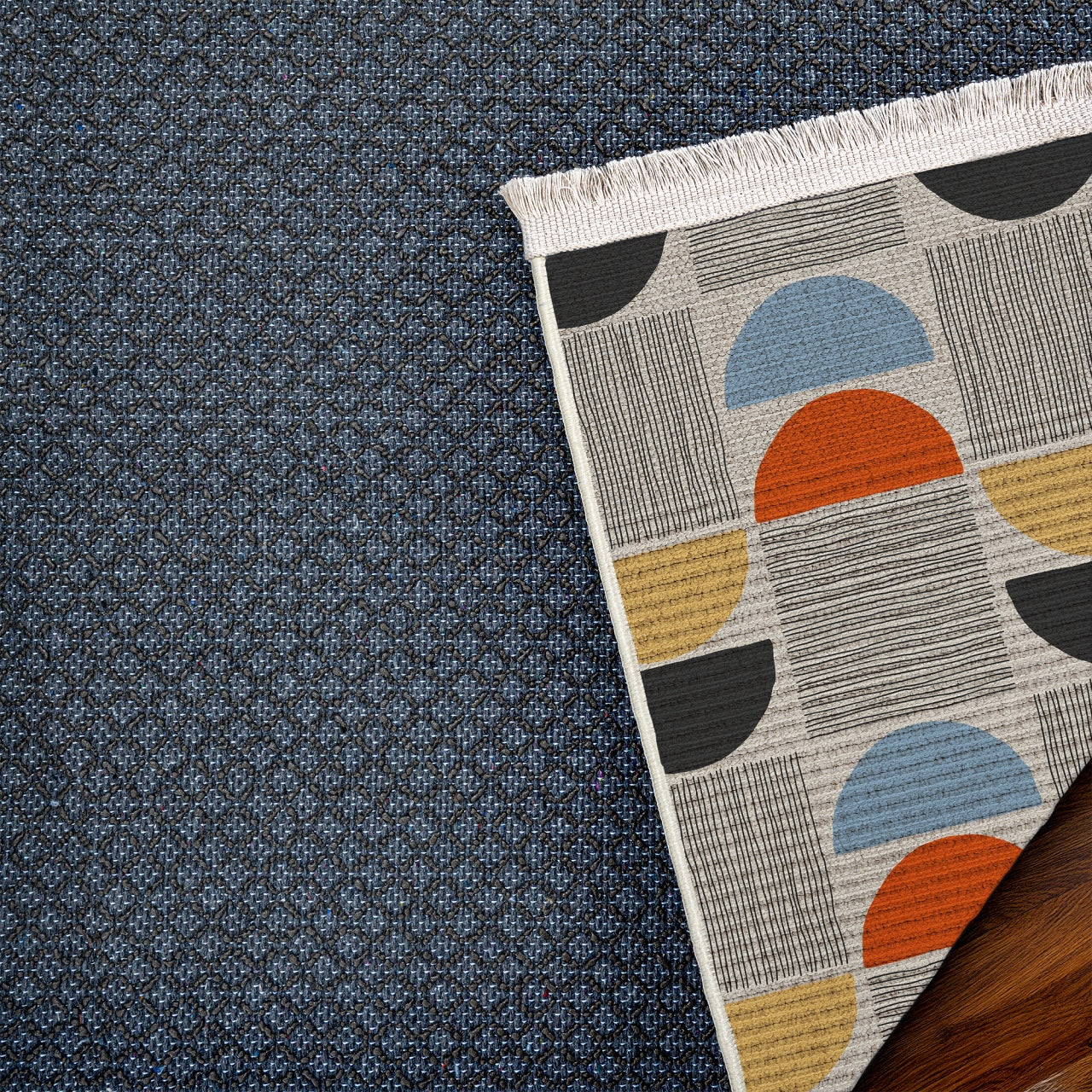 Renkli Geometrik Kaymaz Tabanlı Yıkanabilir Halı