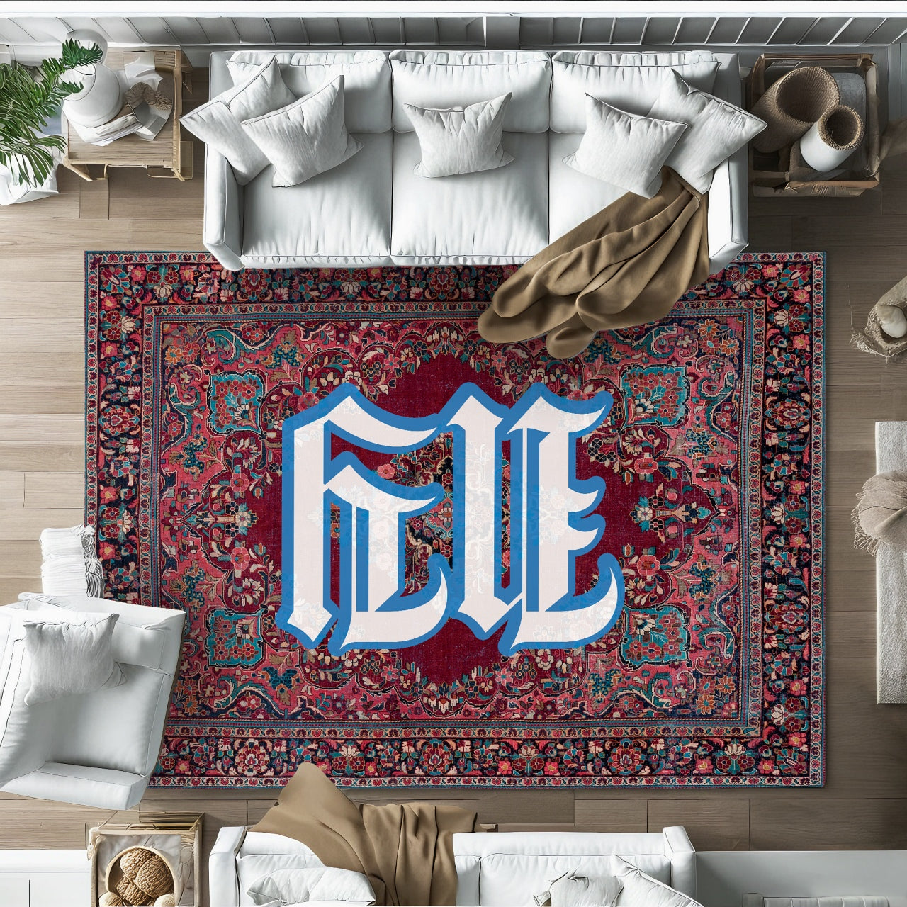 Etnik Grafiti Kaymaz Tabanlı Yıkanabilir Halı