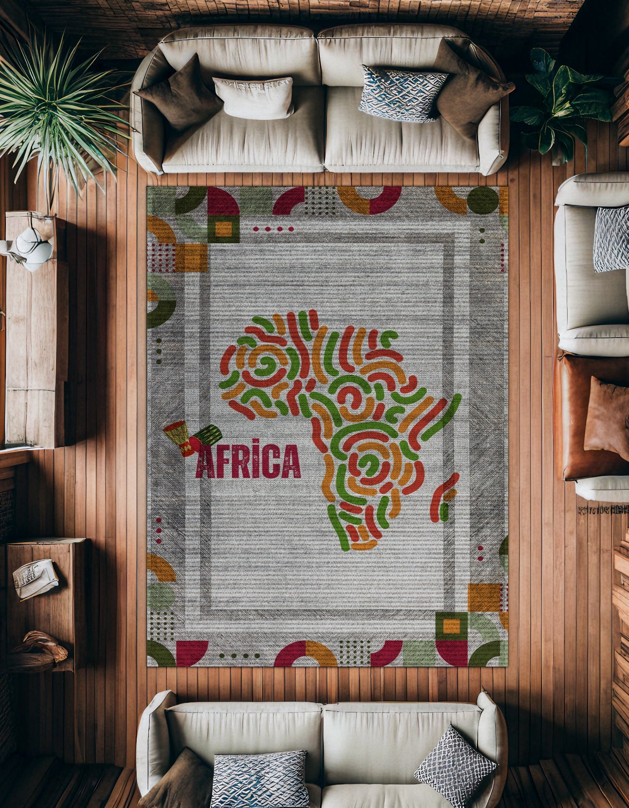 Afrika Kıtası Kaymaz Tabanlı Yıkanabilir Halı