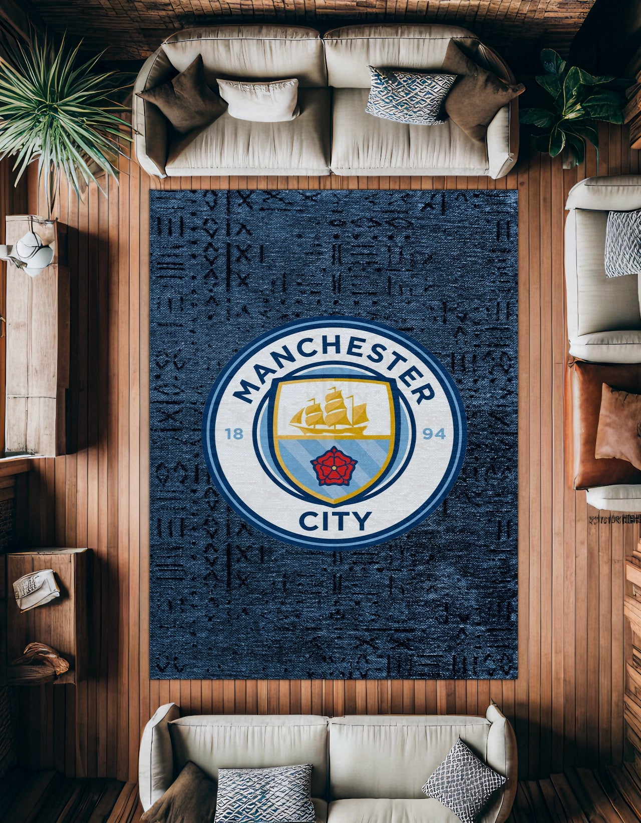 MANCHESTER CITY Mavi Yıkanabilir Kaymaz Tabanlı Halı