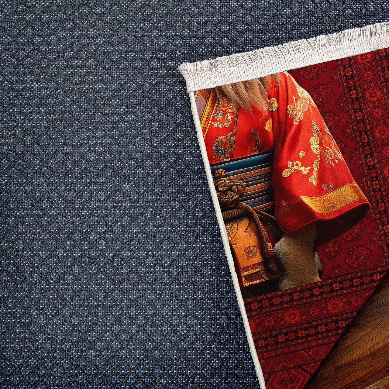 Samuray Aslan Desenli Kaymaz Tabanlı Yıkanabilir Halı