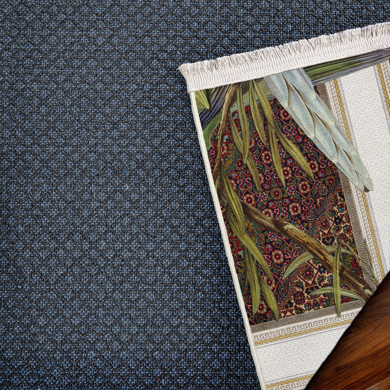 Yeşil Papağan Desenli Kaymaz Tabanlı Yıkanabilir Halı