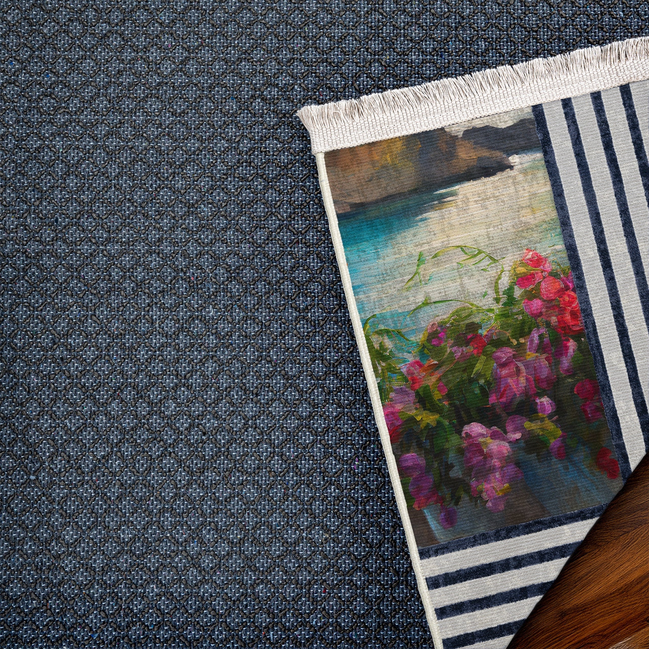 Yunanistan Manzaralı Kaymaz Tabanlı Yıkanabilir Halı